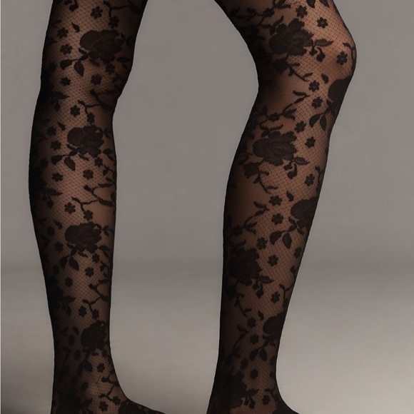 Anthropologie Black Floral Lace Hosiery - Picture 2 of 6